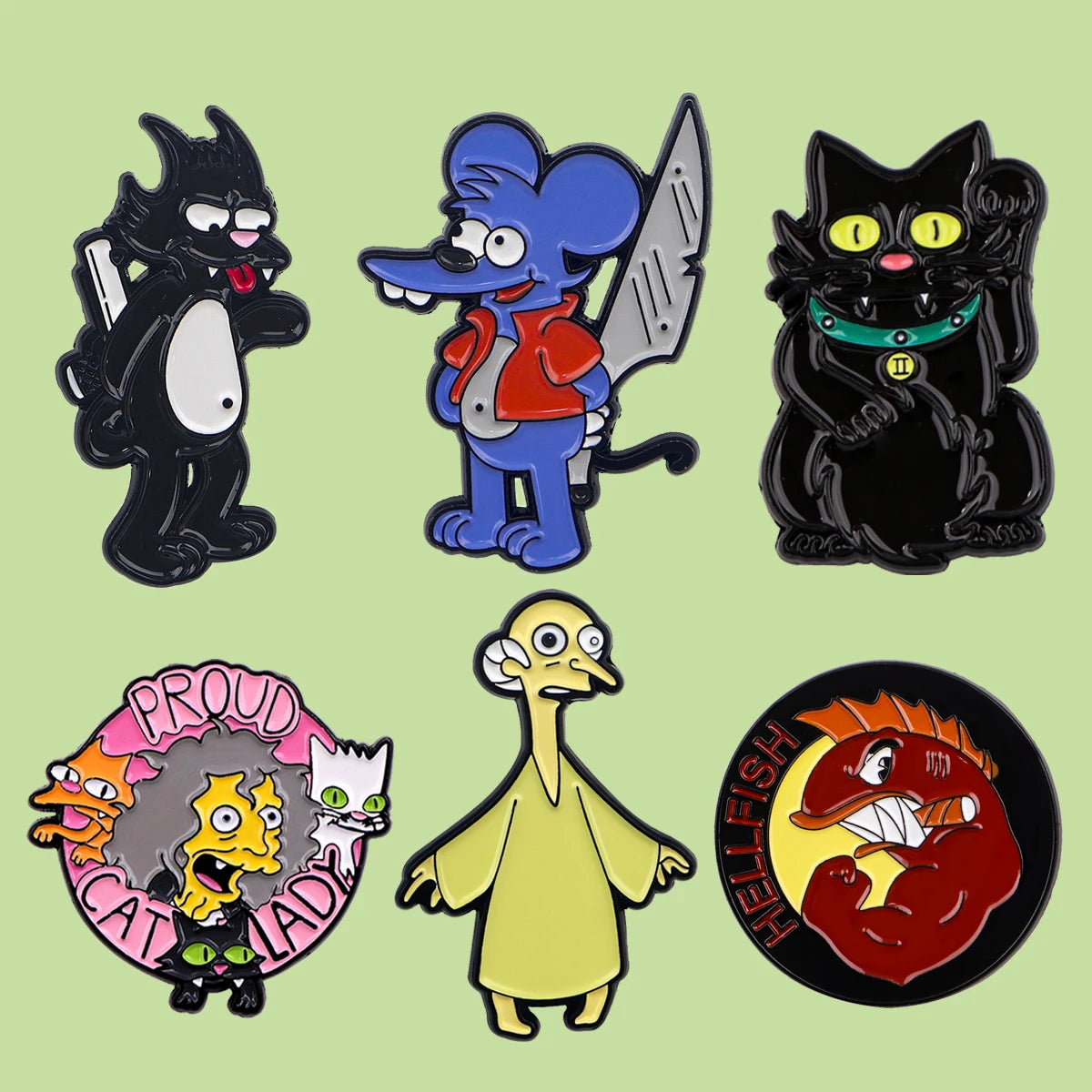 Lot de 6 Pin's Simpsons - Itchy, Scratchy et la Folle aux Chats