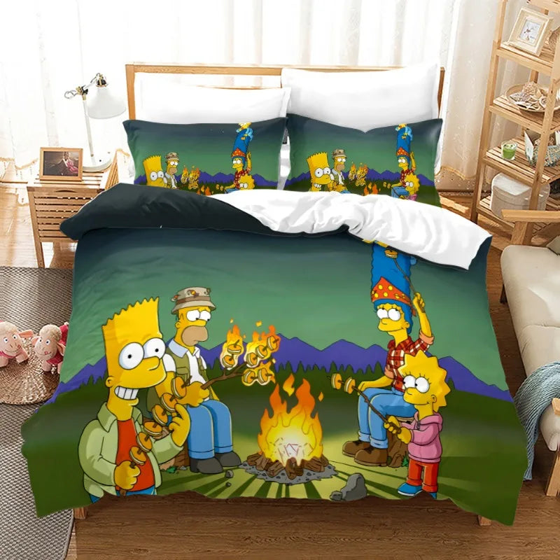 Housse de Couette Simpsons - Feu de Camp en Famille