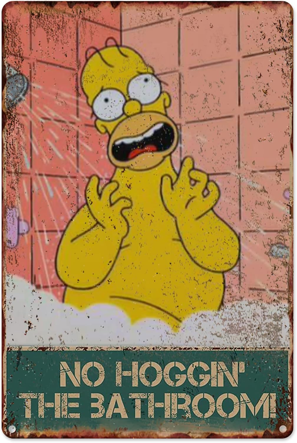 Plaque Décorative Simpsons en Métal - No Hoggin' the Bathroom