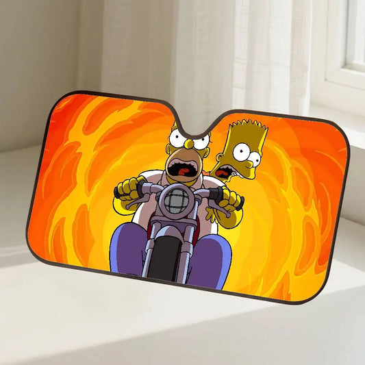 Pare-soleil Simpsons - Homer et Bart à Moto