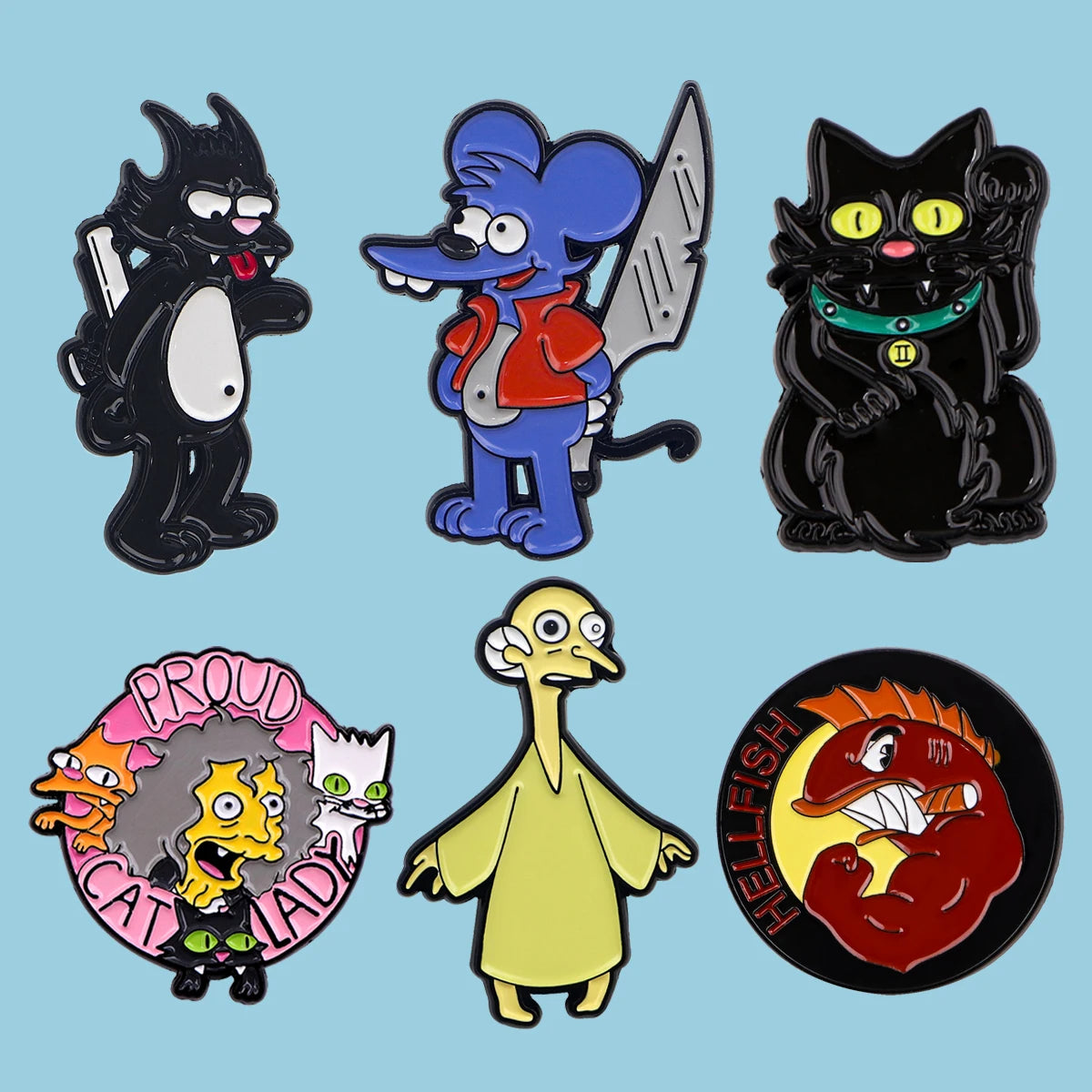 Lot de 6 Pin's Simpsons - Itchy, Scratchy et la Folle aux Chats