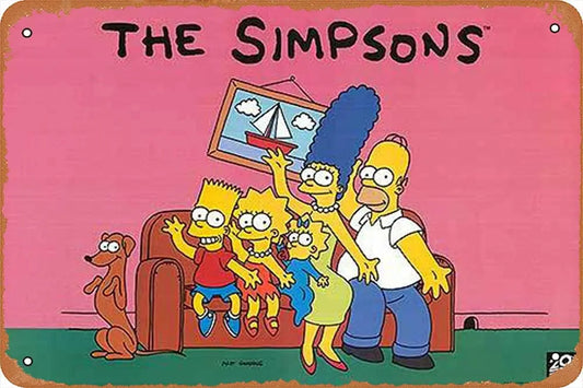 Plaque Métal Simpsons - Famille au Canapé