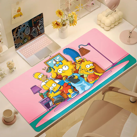 Tapis de Souris XL Simpsons - Famille sur Fond Rose