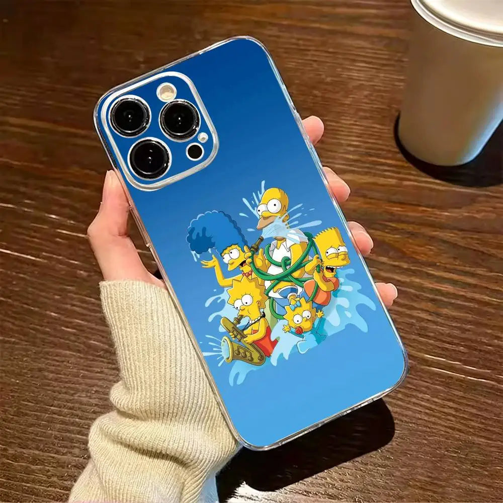 Coque iPhone Simpsons - Famille sur Fond Bleu